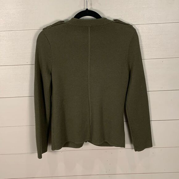 Talbots petite 100% merino wool army green military style button down cardigan - Picture 8 of 8